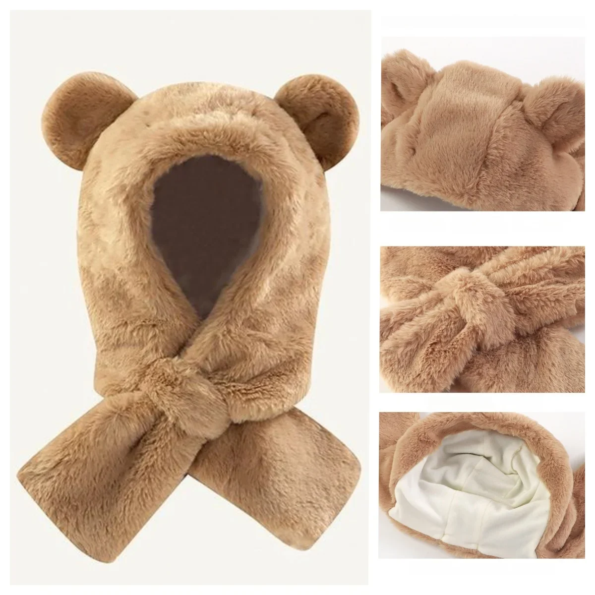 Gorro de punto con orejeras de oso para bebé – Forro polar suave - imagen 5