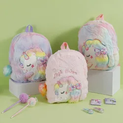 Mochila infantil de unicornio felpa esponjosa para guardería