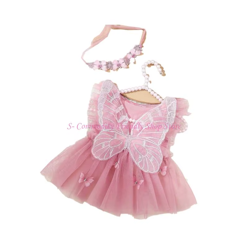 85ae Vestido de tul para niña con diadema floral y encaje - imagen 2