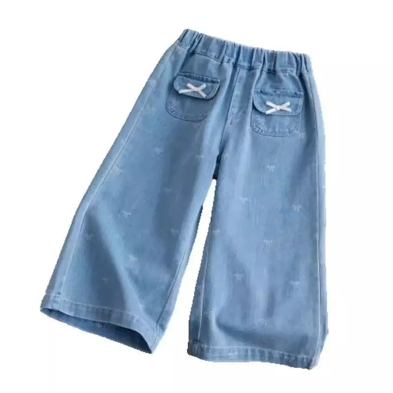 Vaqueros rectos con pajarita para niñas – estilo casual de primavera - imagen 2
