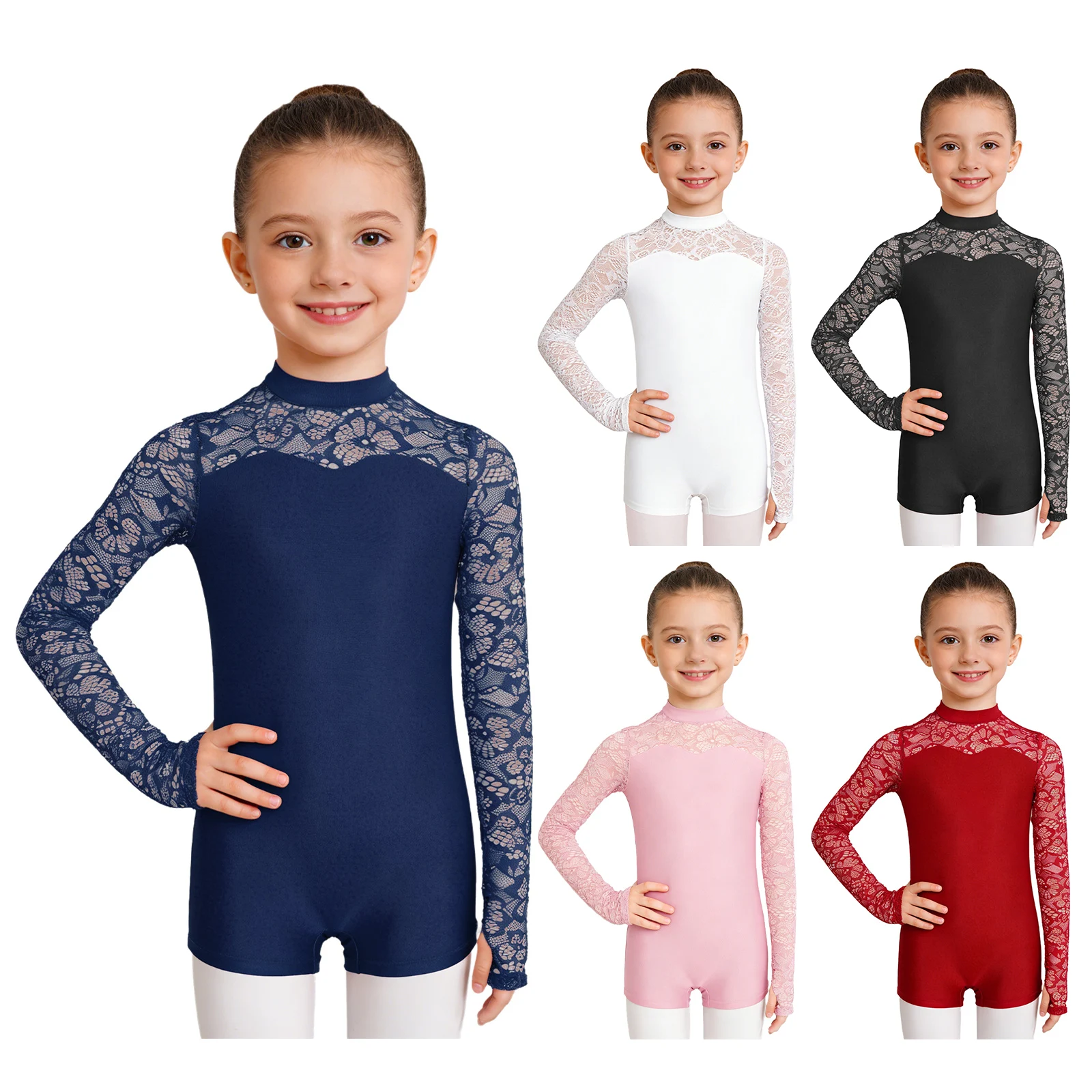 Maillot de ballet manga larga con encaje floral para niñas - imagen 5