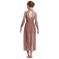 Traje de ballet moderno con malla transparente y diamantes