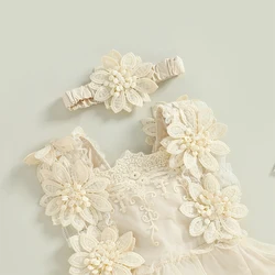 VISgogo Vestido mameluco floral niña – Encaje y diadema