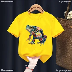 Camiseta infantil con estampado de ranas y flores para verano