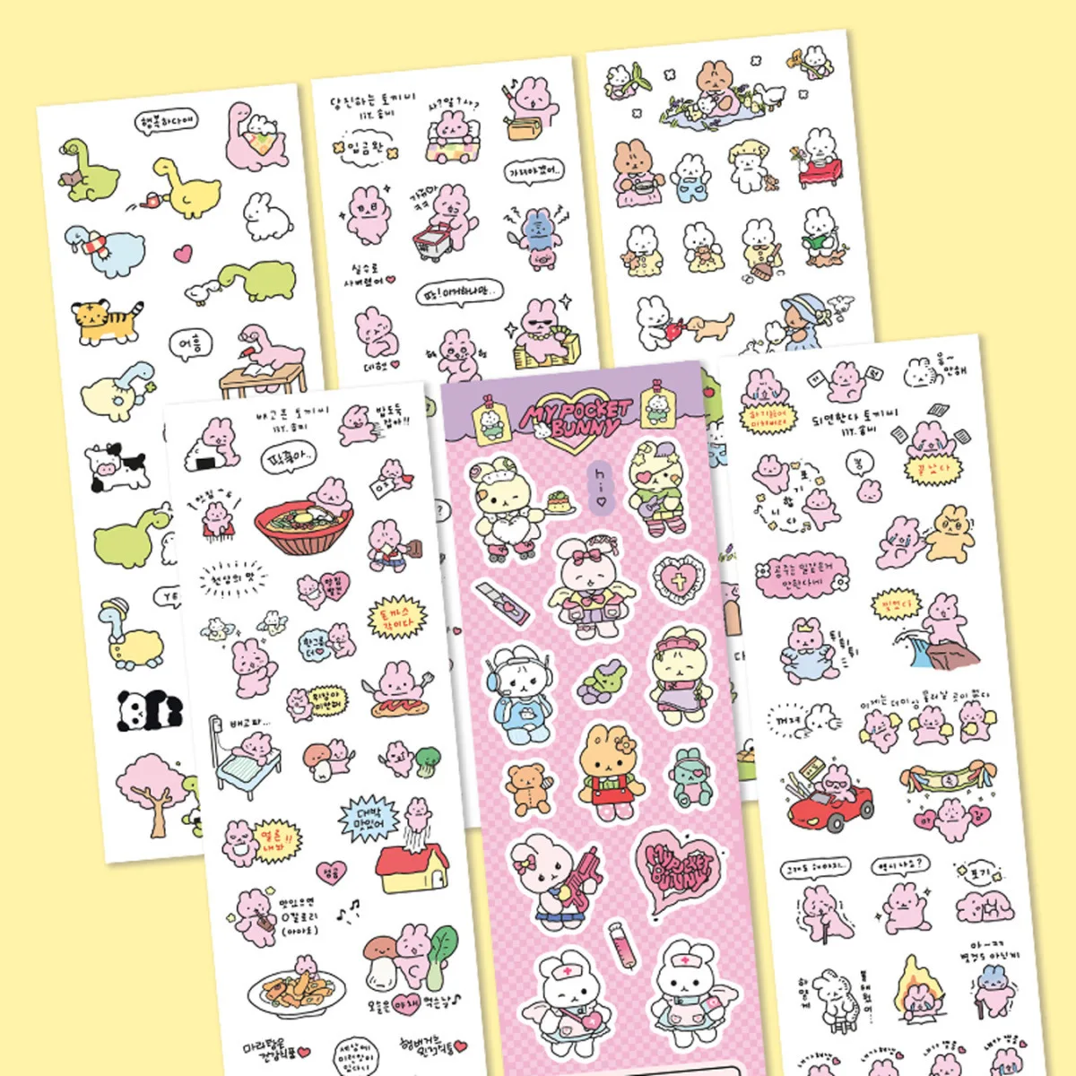 Pegatinas conejos dibujados a mano para álbumes y tarjetas