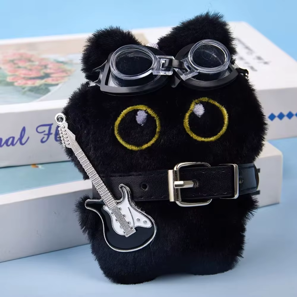 Colgante portátil de peluche gato negro Punk para mochila infantil