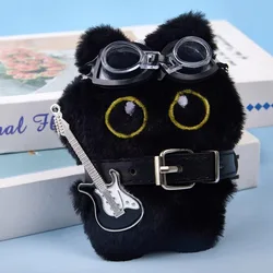 Colgante portátil de peluche gato negro Punk para mochila infantil