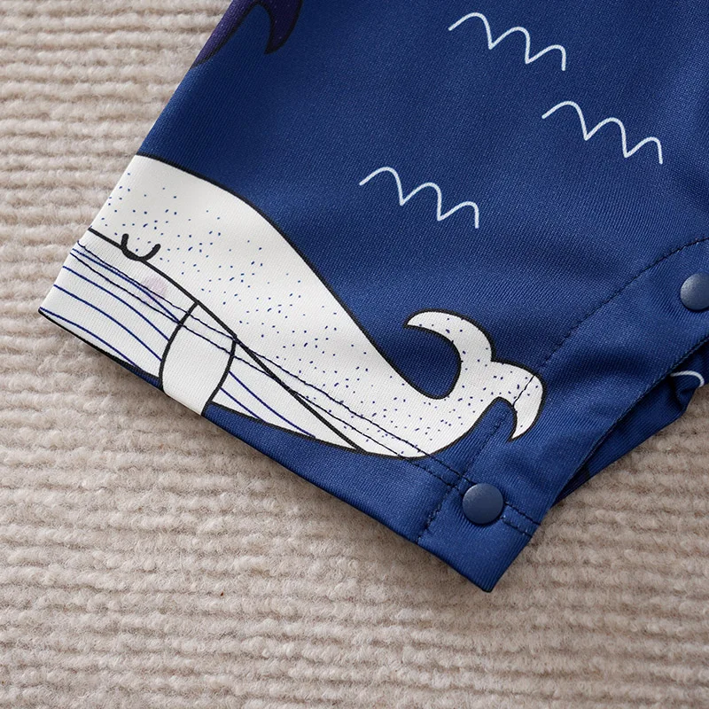 Pelele bebé con estampado ballena azul, manga corta veraniega - imagen 5