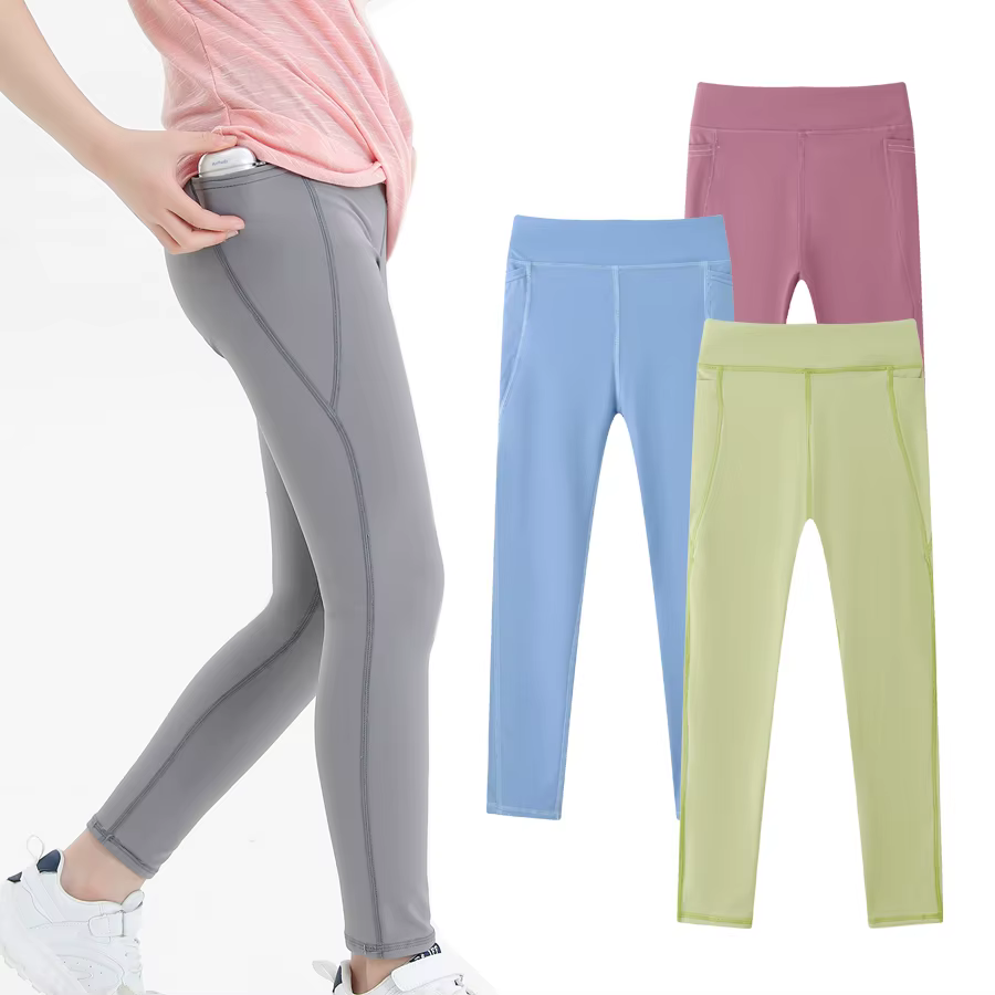 Le.ggings deportivos elásticos para niñas – Cintura alta con bolsillo