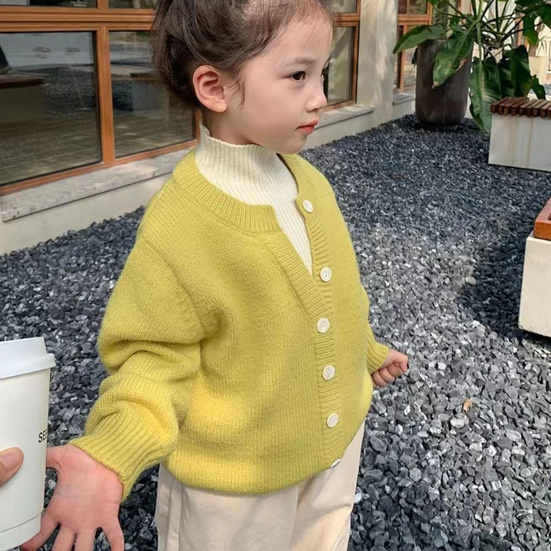 Cárdigan de punto cuello alto para niña – Color sólido - imagen 5