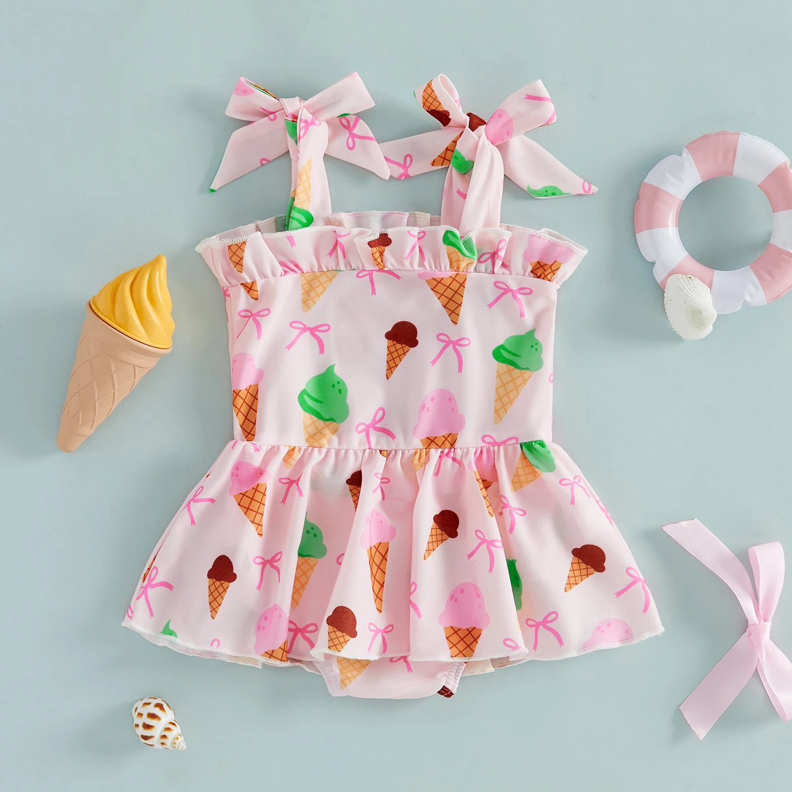 Traje de baño tirantes niña sin mangas estampado con lazo - imagen 2
