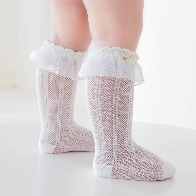 Calcetines largos de verano para niñas con lazos estilo princesa - imagen 4