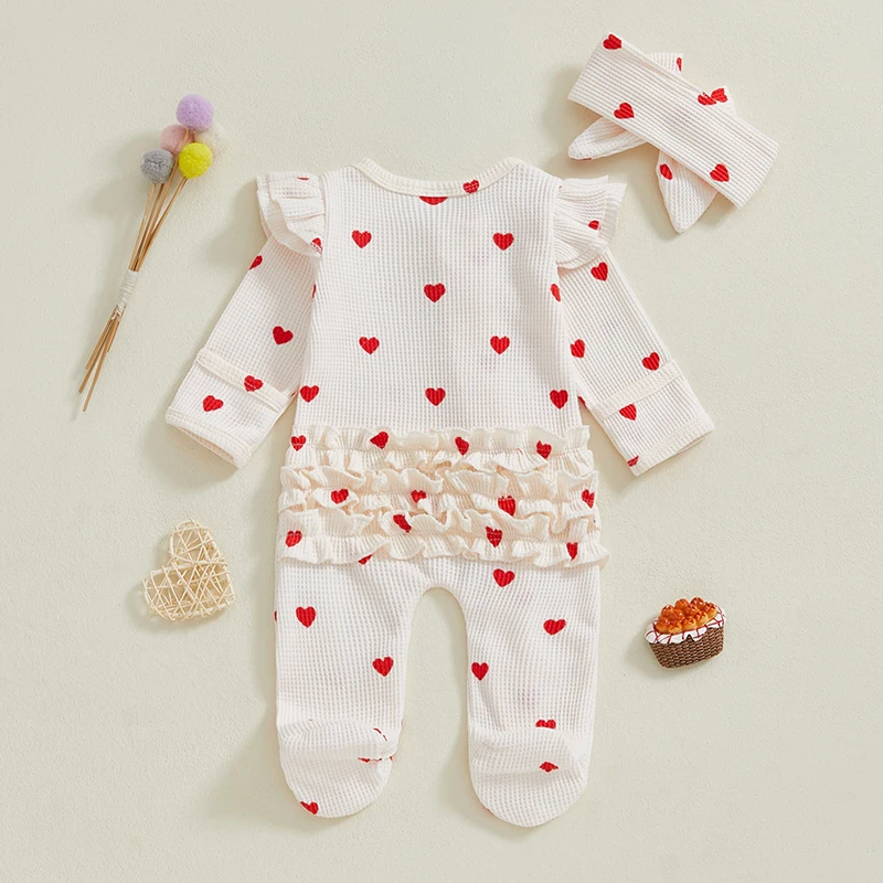 Tregren pijama mono de San Valentín para recién nacido con volantes - imagen 2