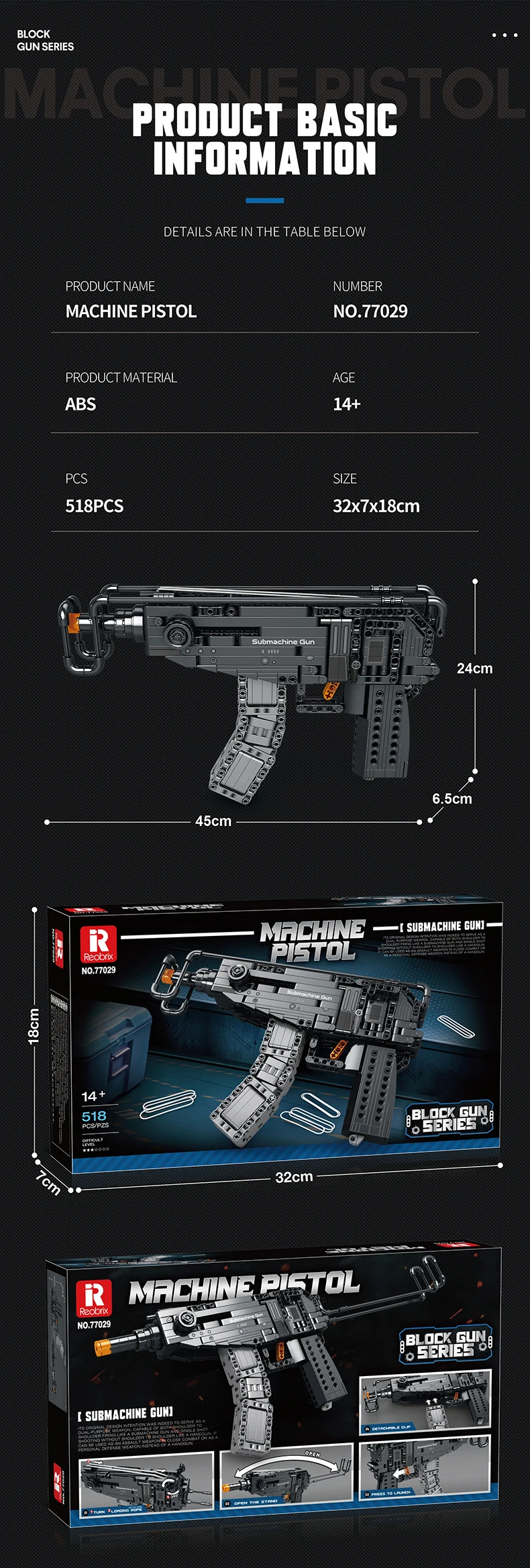 Modelo terminado de pistola táctica tipo escorpión ensamblada