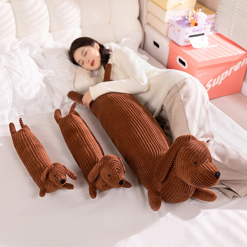 Almohada peluche perro salchicha larga, cojín trasero para dormir