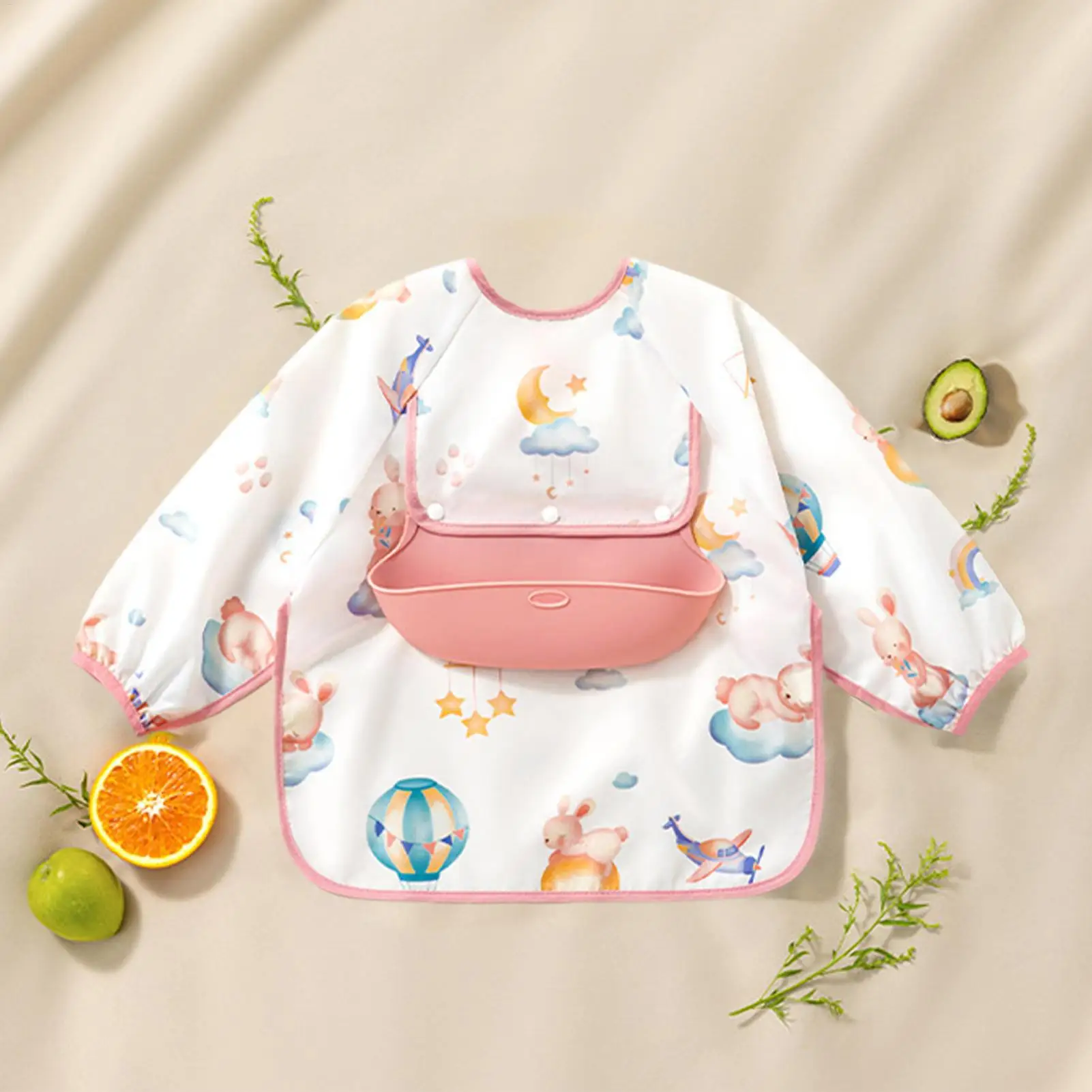 Babero impermeable con mangas para bebés – Algodón suave para pieles sensibles - imagen 2