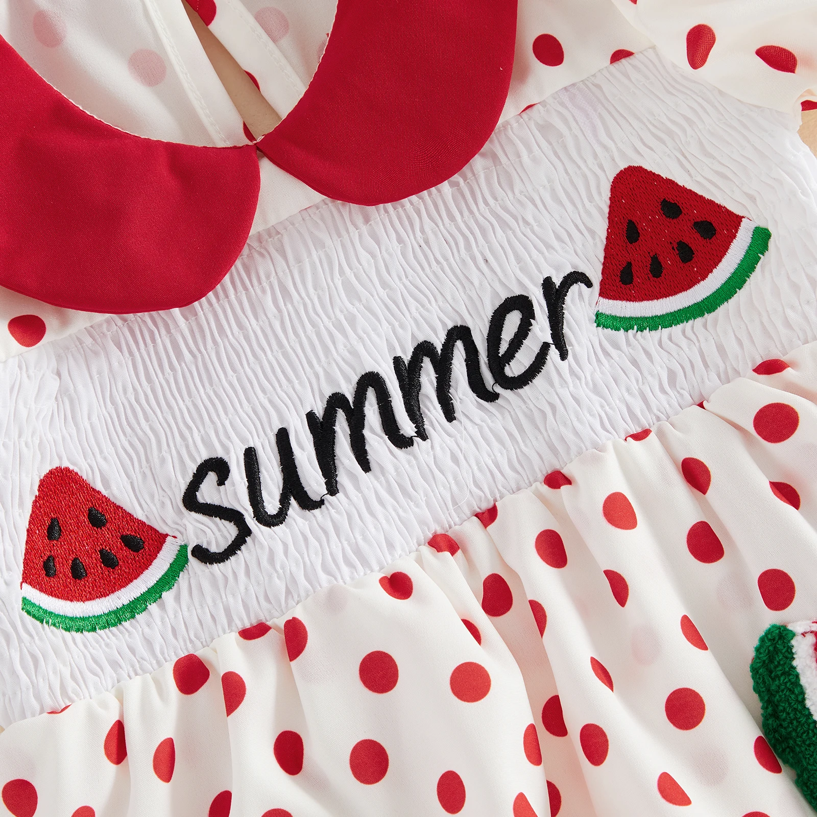 Tregren Vestido de verano bebé niña con estampado de sandía y puntos - imagen 5