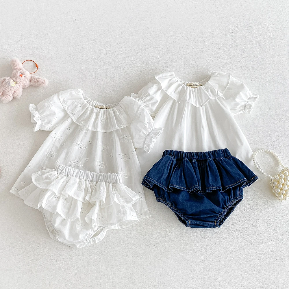 Blusa de algodón transpirable niña con cuello de volantes