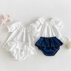 Blusa de algodón transpirable niña con cuello de volantes