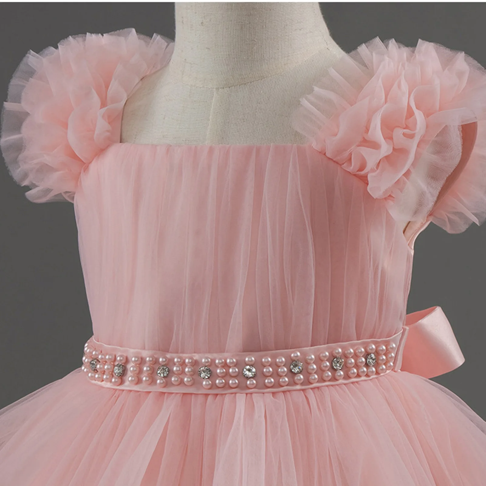 Vestido princesa acampanado con cinturón de tul y volantes - imagen 2