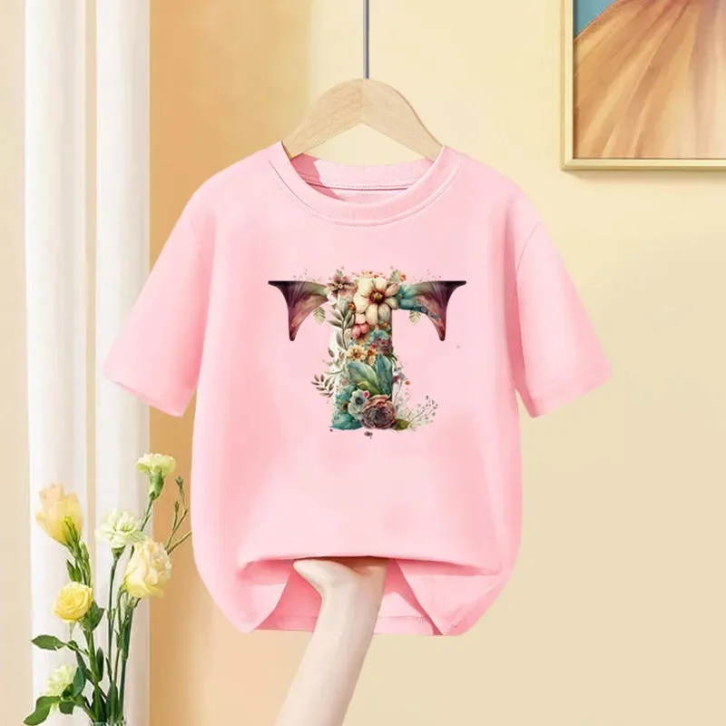 Camiseta con nombre para niña – Algodón rosa manga corta