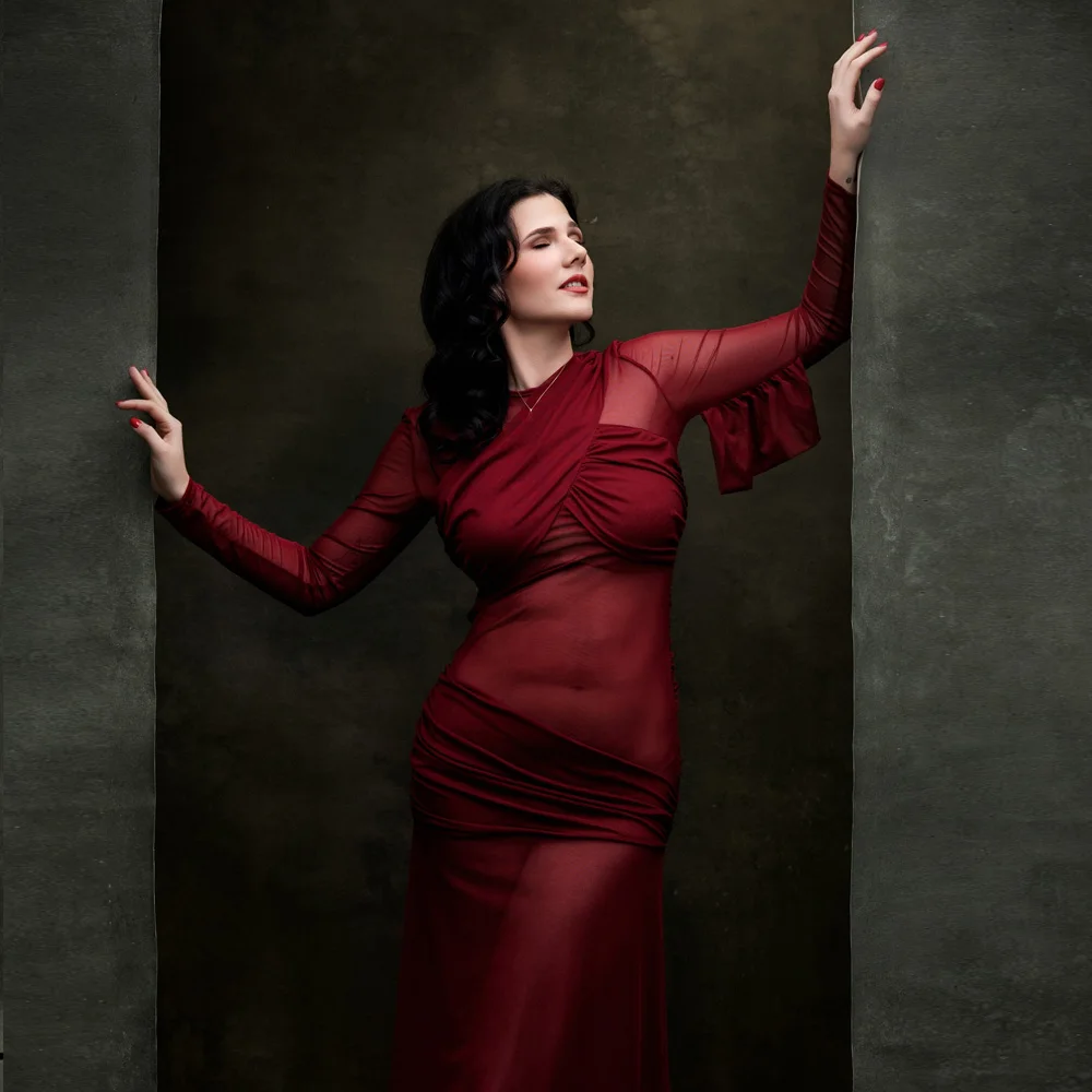 Vestido de maternidad de malla transparente elástica para boudoir - imagen 5