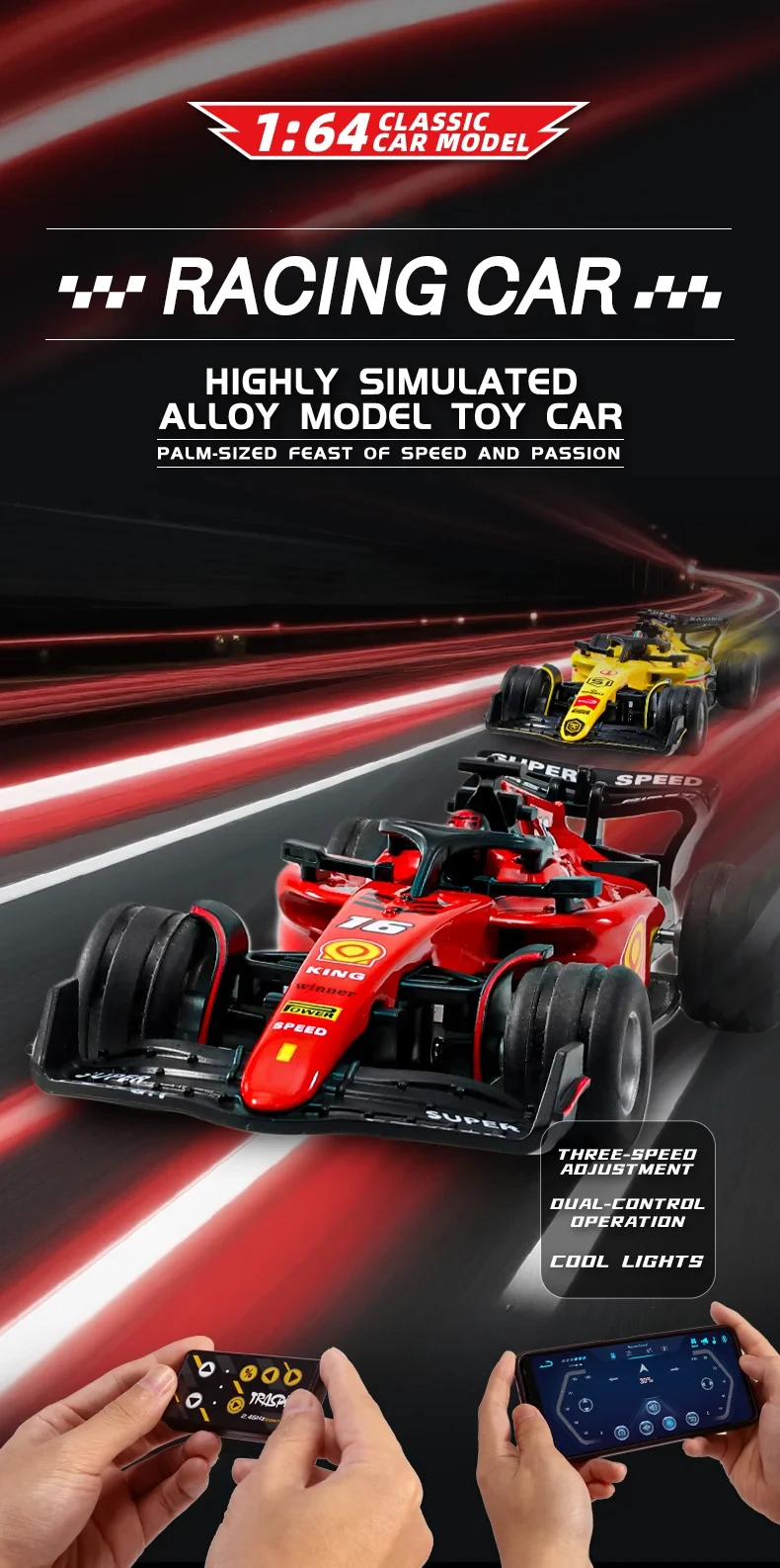 Mini coche RC 1/64 con luz