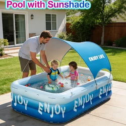 Piscina inflable infantil con protección solar para jardín