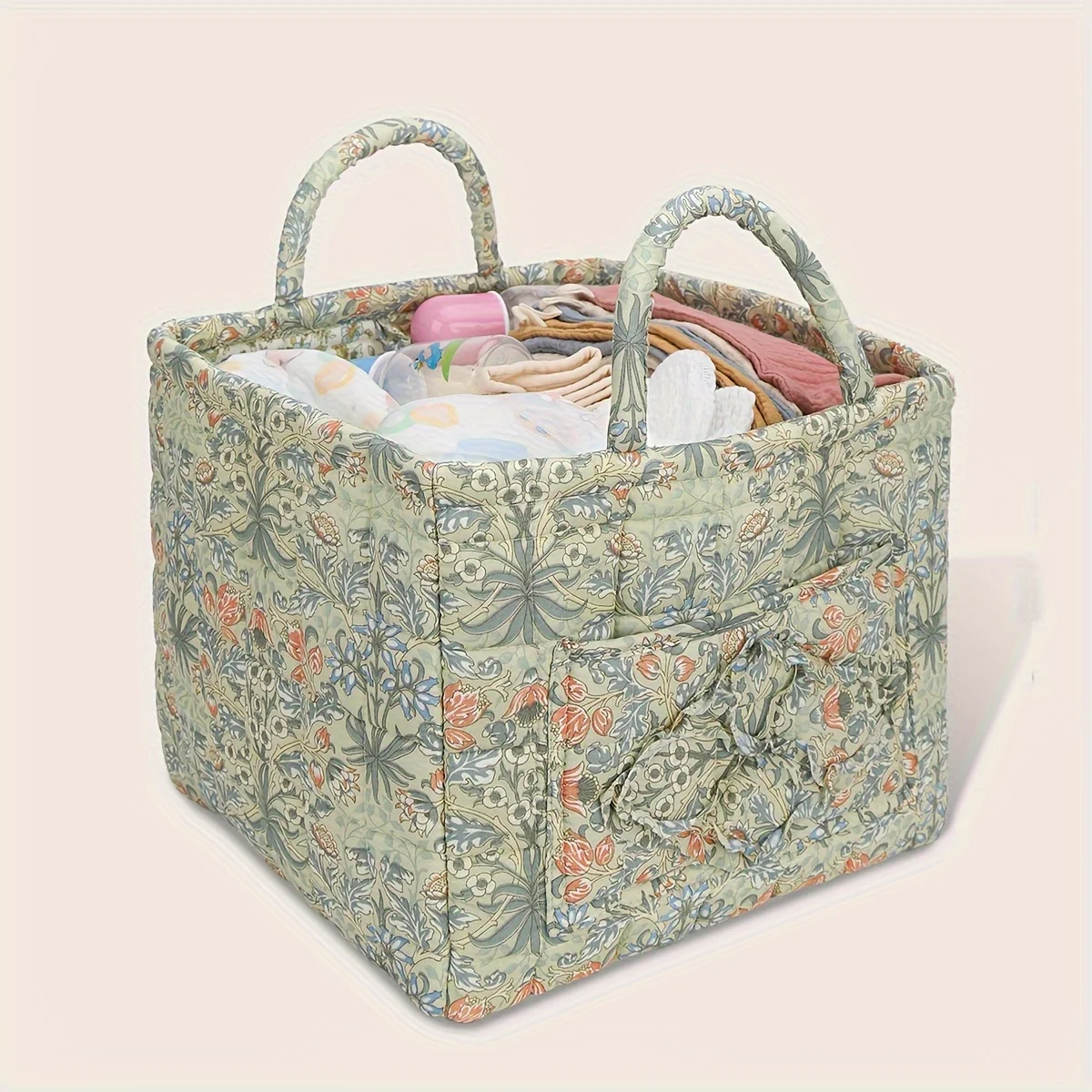 Bolsa de pañales acolchada floral rústica para guardar juguetes - imagen 2