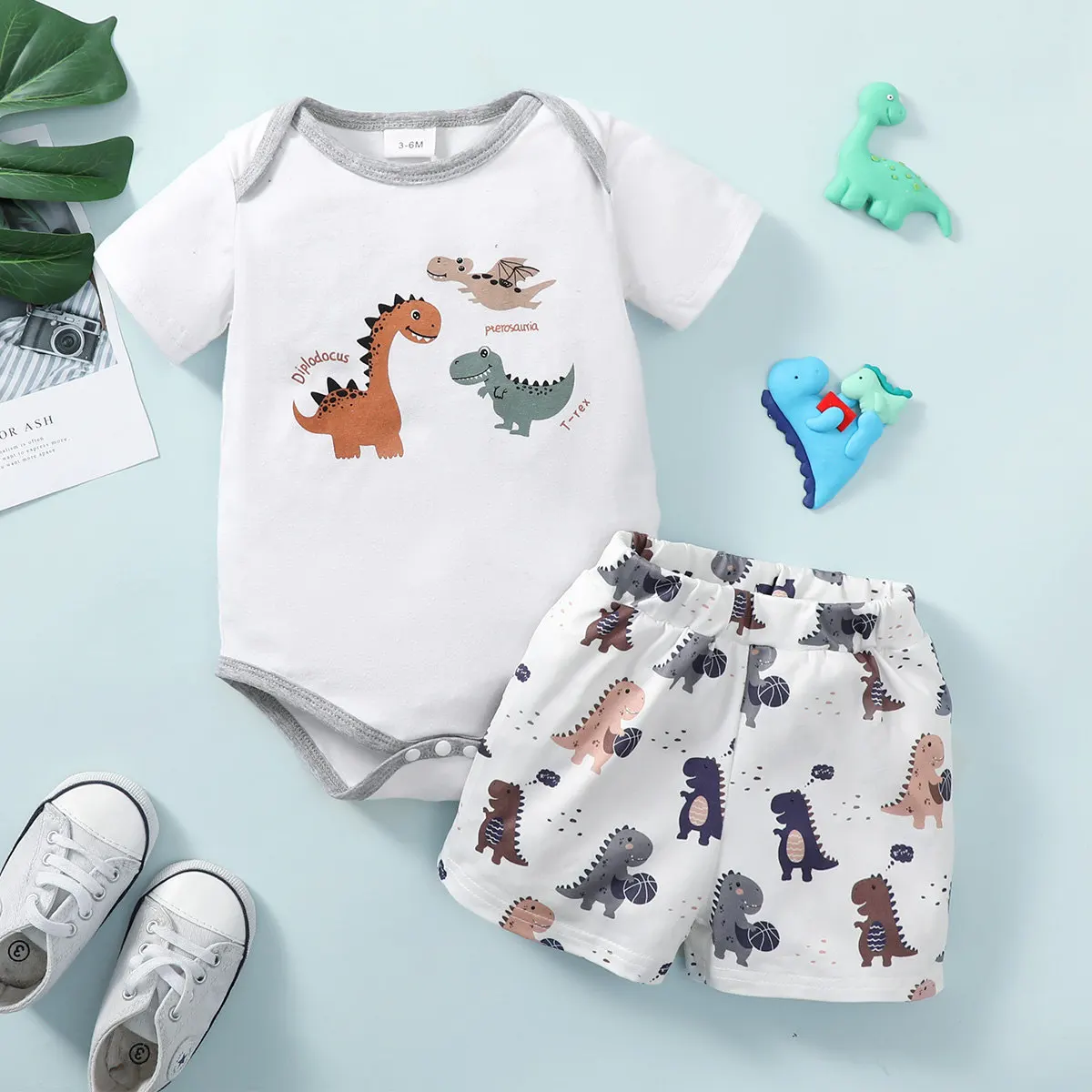 Conjunto bebé manga corta dinosaurio para recién nacido 0-24 meses summer