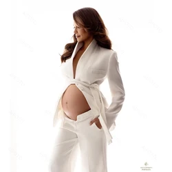 OL Traje de maternidad blanco con chaqueta de manga larga para fotos