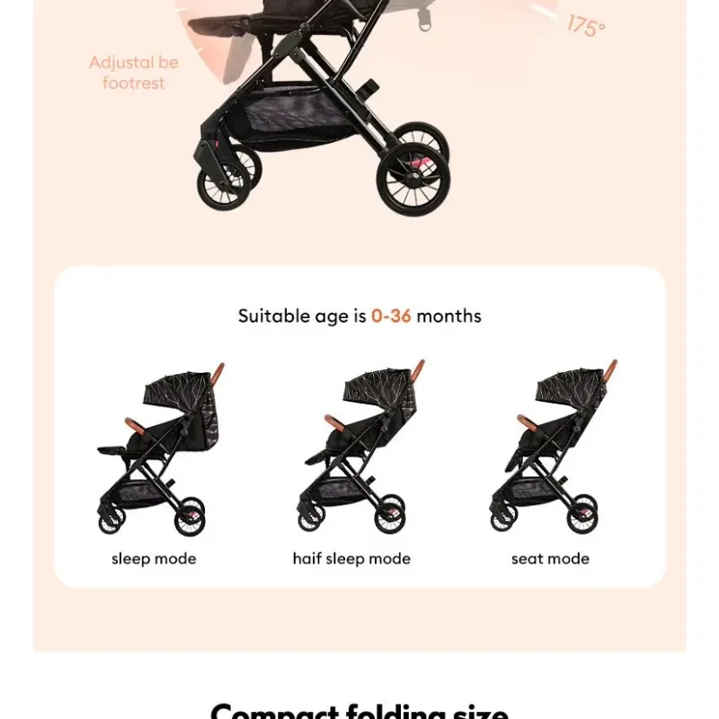 Cochecito bebé plegable universal con asiento reclinable en un clic