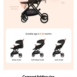 Cochecito bebé plegable universal con asiento reclinable en un clic