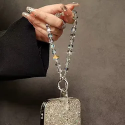 Llavero con cordón de muñeca y borla de cristal brillante
