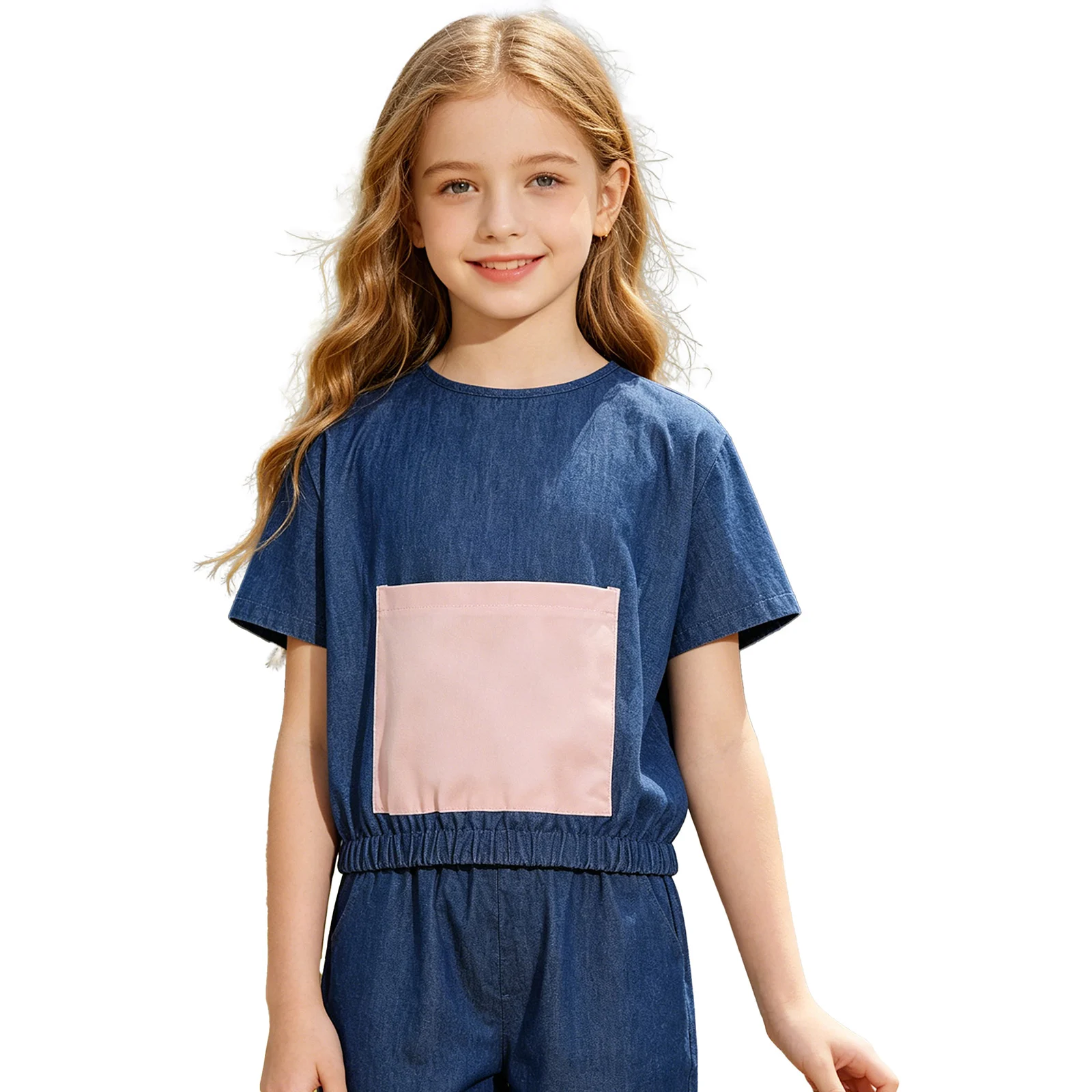 Camiseta vaquera de manga corta con bolsillos para la escuela - imagen 5