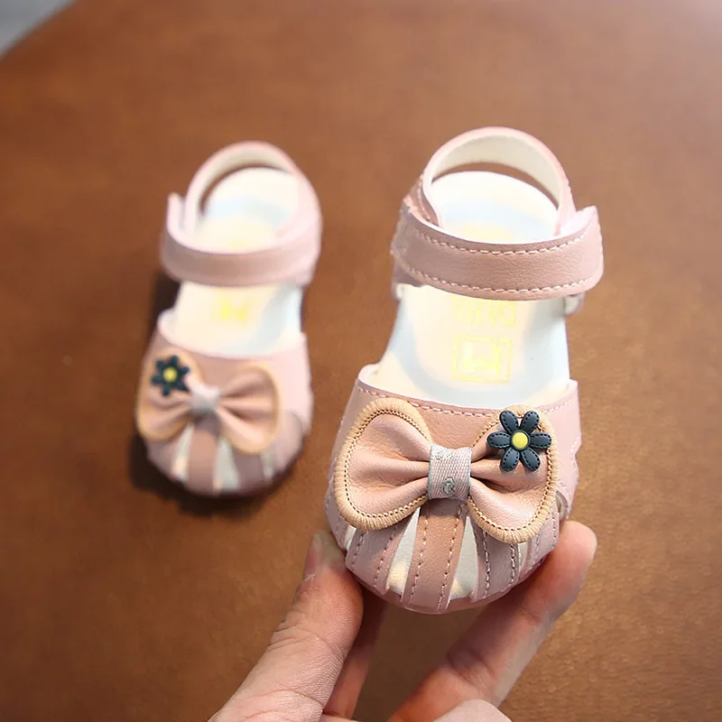 Sandalias verano con lazo para niña - Beige y rosa - imagen 2