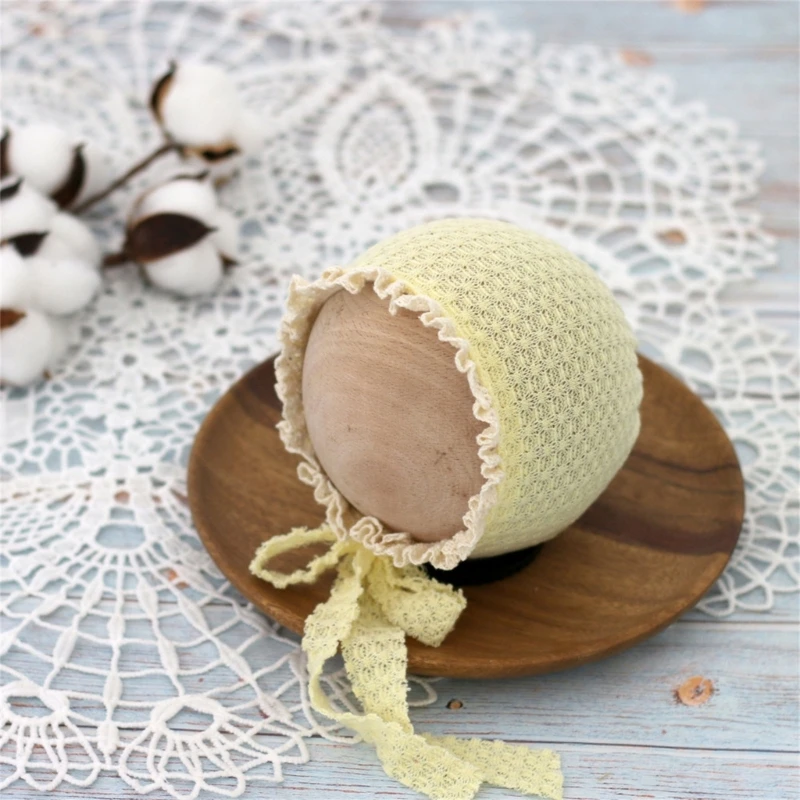 Gorro de nailon con encaje para bebé recién nacido – Sesión foto - imagen 5
