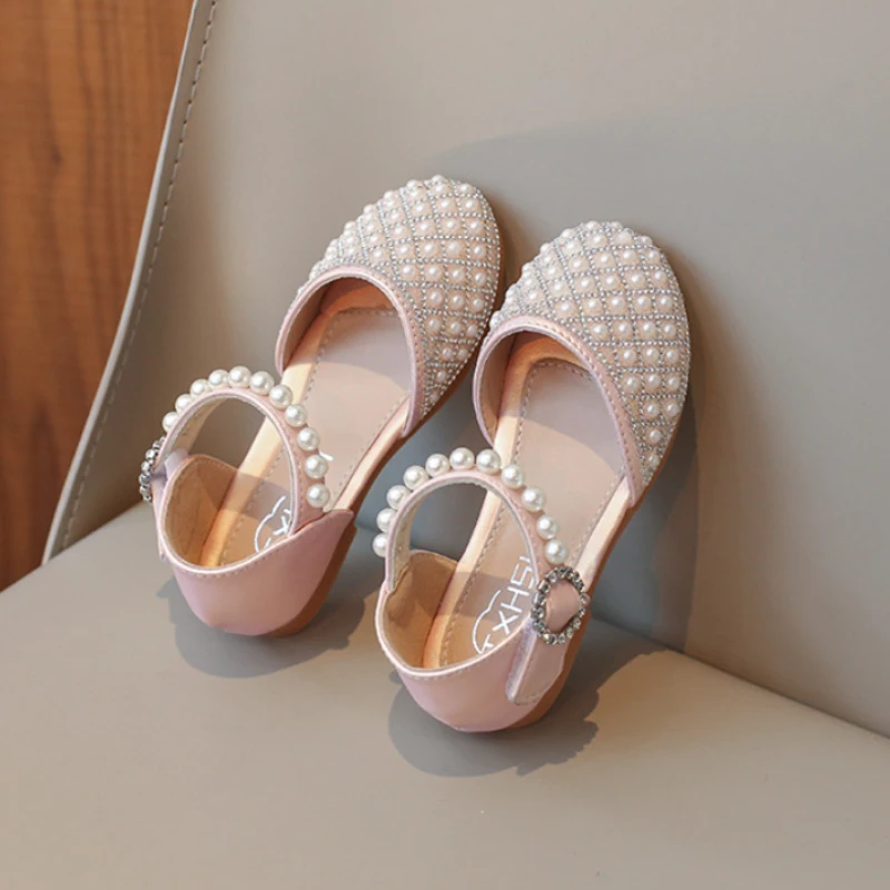 Sandalias de cuero para niña estilo princesa con perlas primavera - imagen 3