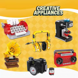 Miniaturas Vintage: Cafetera, Cámara, Radio y Máquina de Escribir