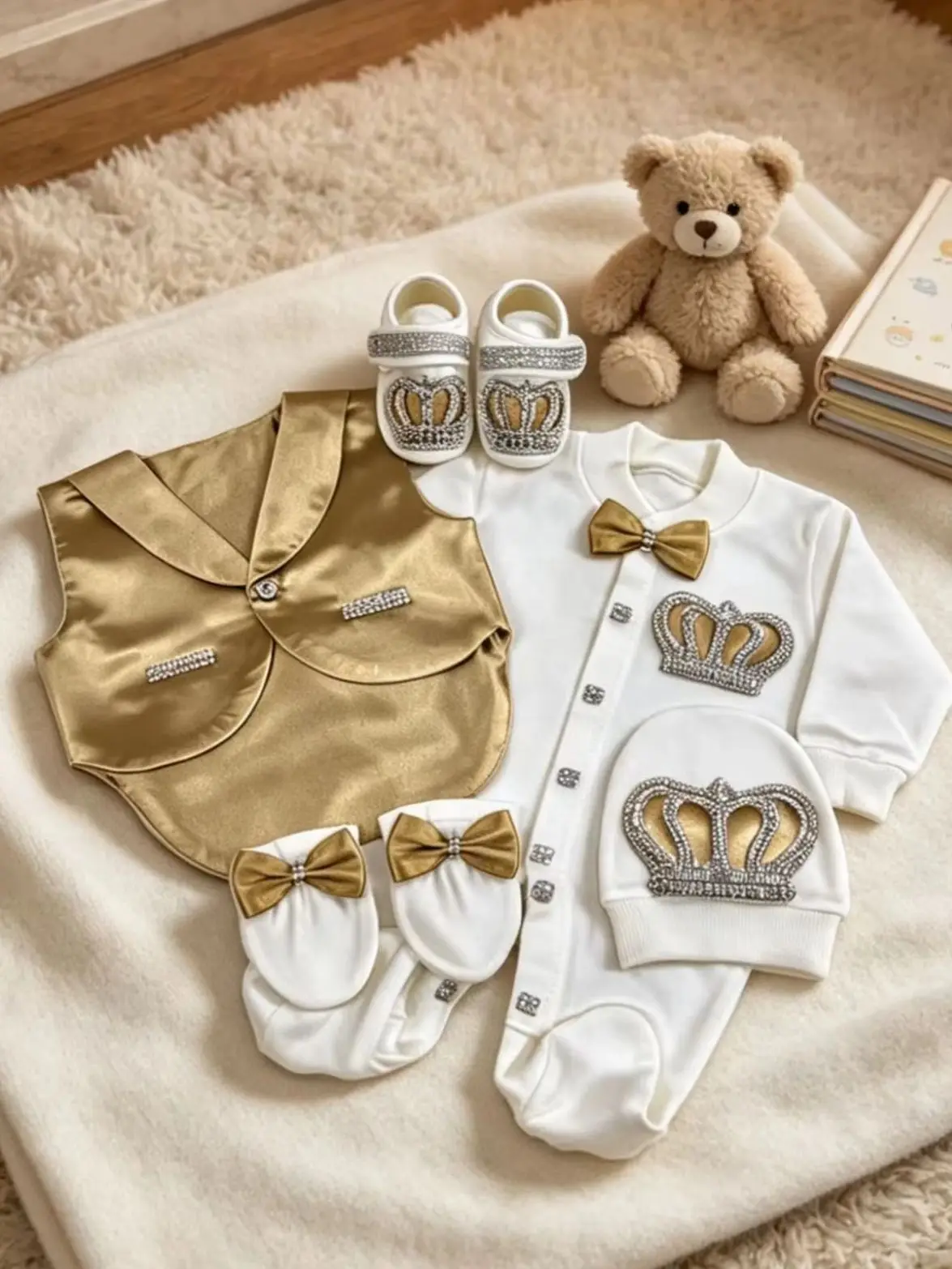 Traje de bautizo bebé príncipe de algodón con chaleco blanco - imagen 2