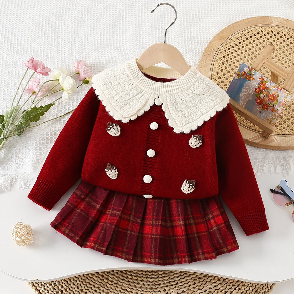MILANCEL conjunto de punto para niña con cuello vuelto y falda plisada - imagen 2
