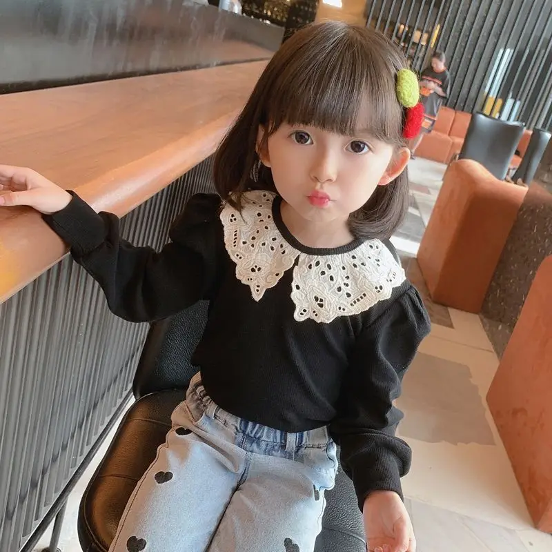 Blusa blanca encaje manga larga para niña pequeña primavera otoño - imagen 5