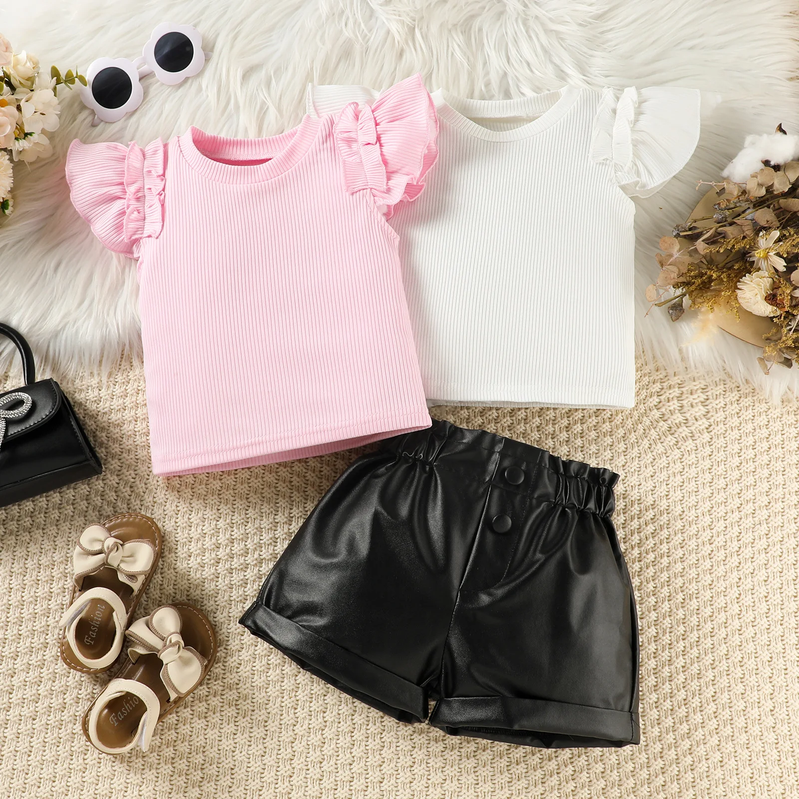 Conjunto de verano para niña blanco: top y pantalón corto - imagen 4