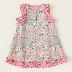 Vestido de verano rosa de algodón sin mangas con estampado floral