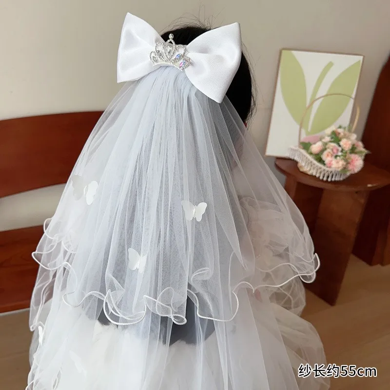 Tocado de princesa con lazo y horquilla de corona para niños - imagen 4