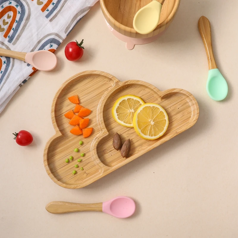 Vajilla de bambú para bebé con plato succión tazón cubiertos - imagen 5