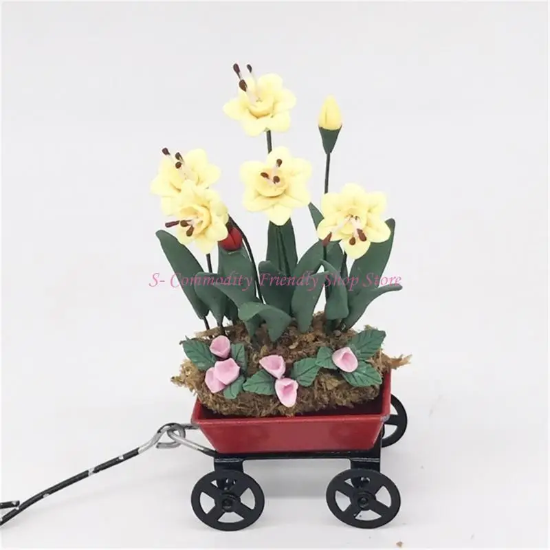 Casa de muñecas con planta de flor amarilla – Accesorios decorativos - imagen 2