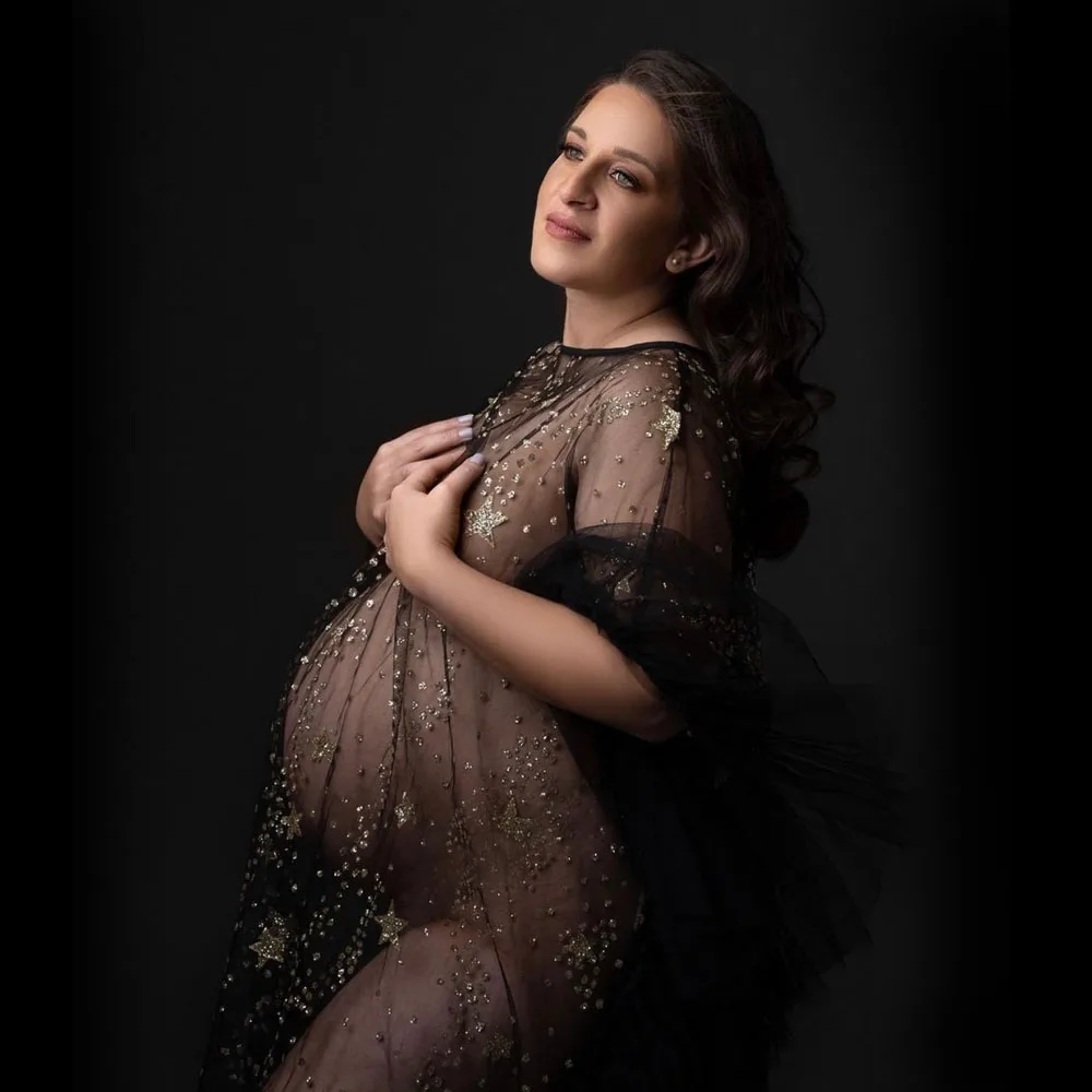 Vestido de maternidad con tul y capa para fotos de embarazo - imagen 4