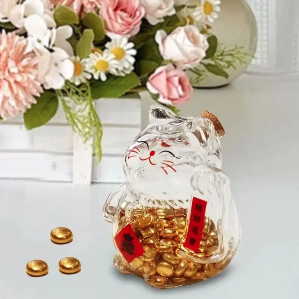 Hucha de cristal con gato de la suerte decorativa para regalo