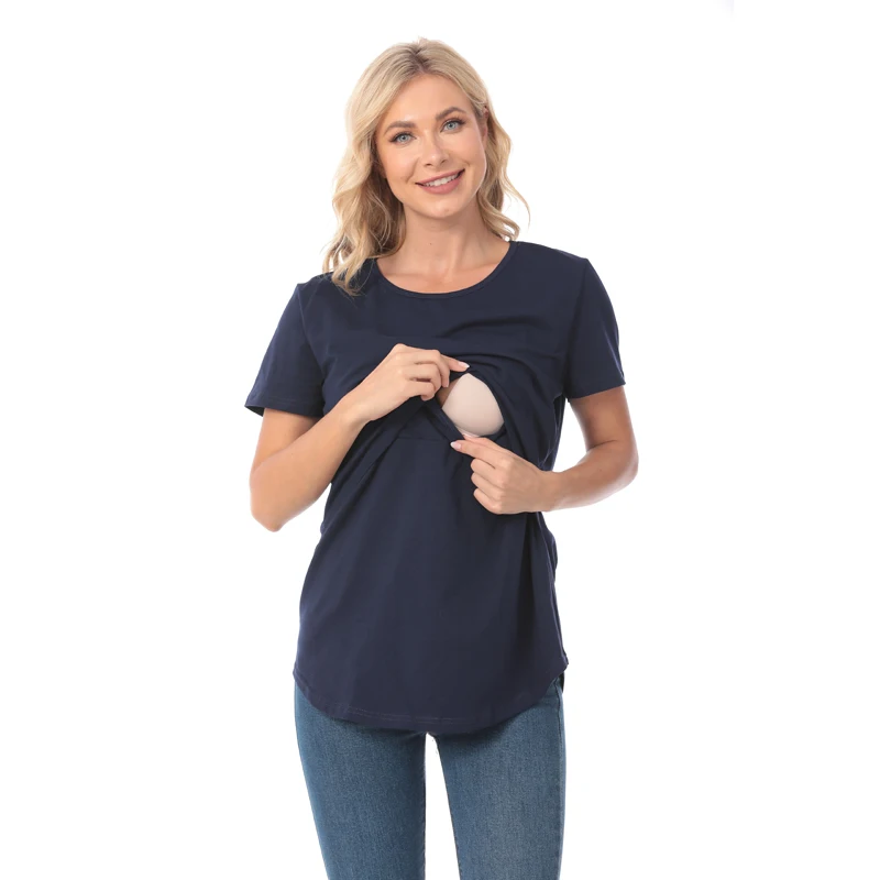 Camiseta de lactancia de algodón manga corta para embarazo y posparto - imagen 2